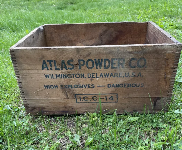 Antique Vintage High Explosive Dynamite Crate Advertising Atlas Powder Co.