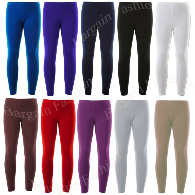 Kids Girls Ankle Length Stretch Fit Cotton Assorted Colours Leggings 2-15 Years