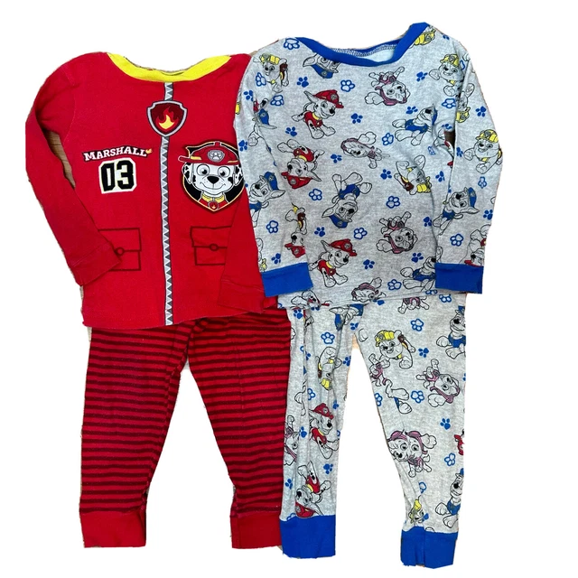 TWO SETS Paw Patrol 3T Pajamas Marshall Sky Rubble Chase Snug Fit Long Sleeve