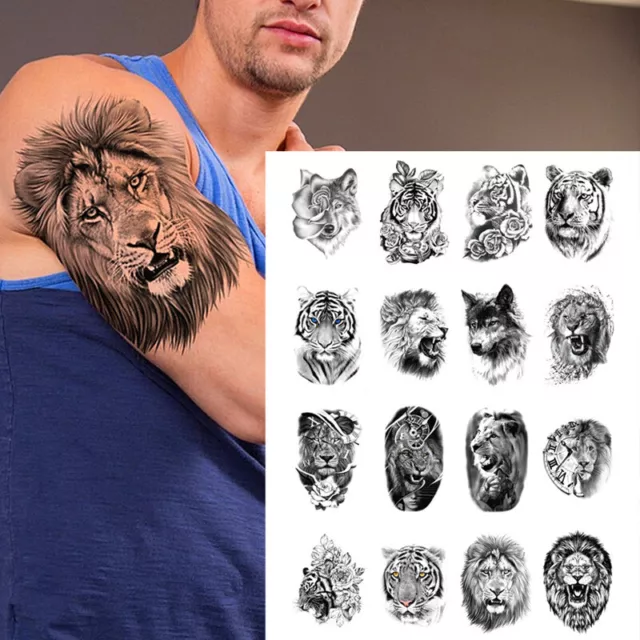 Demi Bras Tatoo Autocollant Transfert Tatouage Animaux Lion Loup Tiger Faux A *