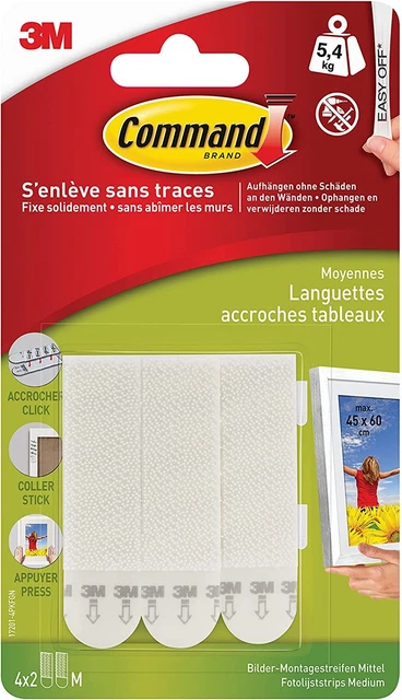 Command Bandes de Suspension pour Photos Moyenne, Paquet 4x2 Blanc