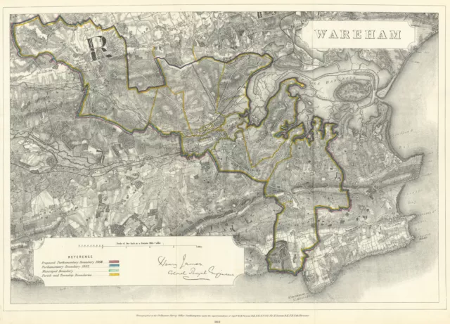 Wareham, Dorset. JAMES. Parliamentary Boundary Commission 1868 old antique map