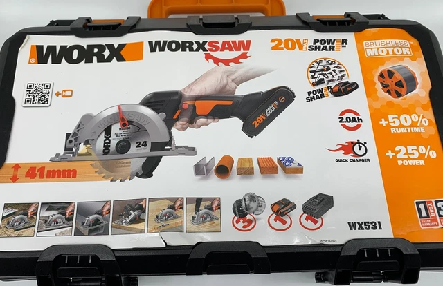 WORX WX531 18V Battery WORXSAW Cordless Brushless Circular Saw x3 Blades & Case