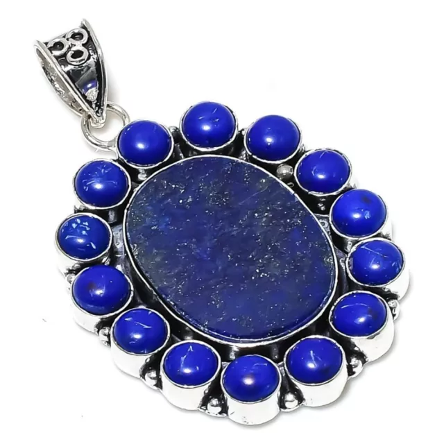 Lapis Lazuli Gemstone Handmade 925 Sterling Silver Jewelry Pendant 2.56" A309
