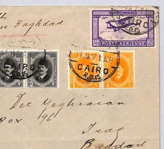 EGYPT Air Mail 1927 Cairo IRAQ Baghdad via Karachi Route Cover {samwells}ZN108