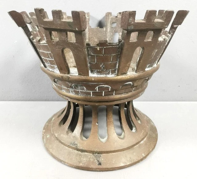 PIED de POT DE FLEUR ancien BRONZE Chateau Fort TOUR Collection Decoration art U
