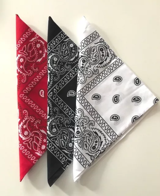 Pack Lot De 3 Bandana Rouge Noir Blanc 100 % Coton