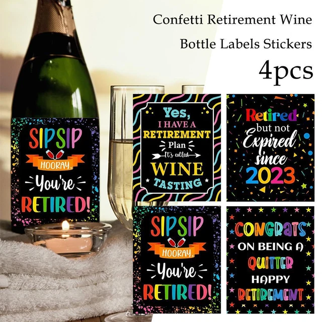 Confetti Retirement Wine Bottle Labels Stickers Party Wine Decorations Supplies