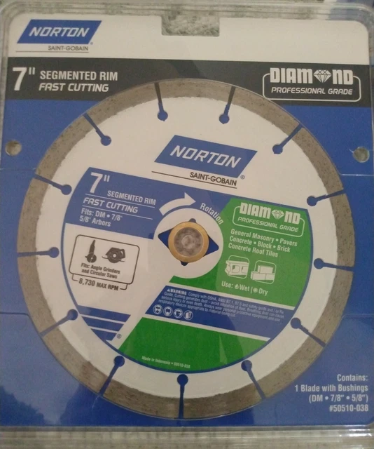 Norton 7" Segmented Rim Fast Cutting Blade Diamond Professional Grade