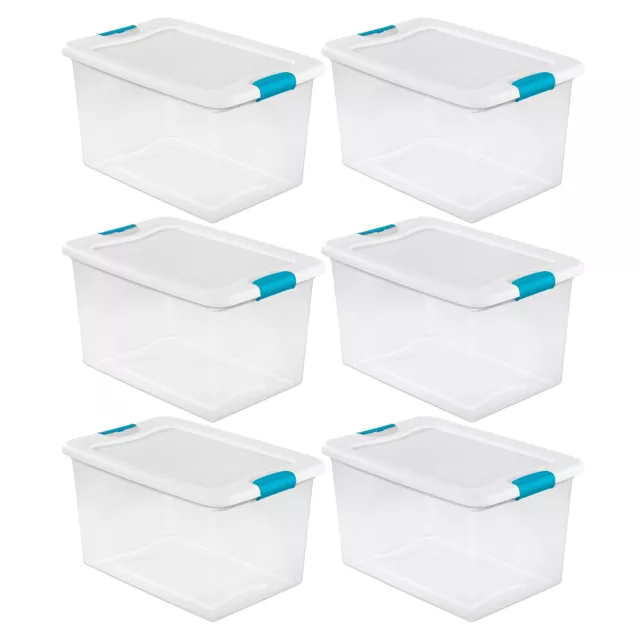 Sterilite 64 Qt Clear Plastic Stackable Storage Bin w/ White Latch Lid, (6 Pack)