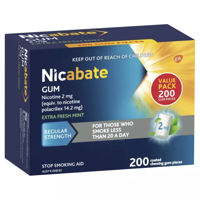 Nicabate Gum 2mg - 200 Pack EXTRA FRESH MINT flavour