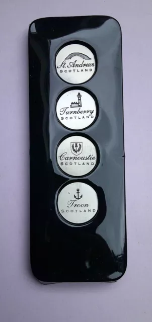 ASCOT & TAYLOR, St. ANDREWS, 4 GOLF MARKERS IN ORIGINAL BOX.