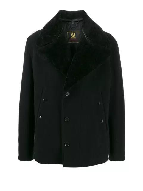 Belstaff Mens Trail jacket Shearling Collar Wool Black UK48 IT58 RRP £875