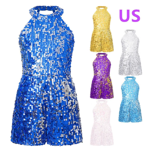 US Kid Girl Jumpsuit Allover Sequin Integrated One-Piece Siamese Sleeveless Suit