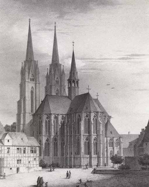 MARBURG - Elisabethkirche Rückseite - Lithographie um 1830