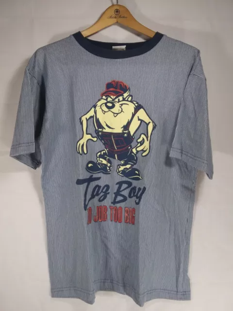 VINTAGE LOONEY TUNES Taz T Shirt Blue Striped M Classic Cartoon 1994 ...