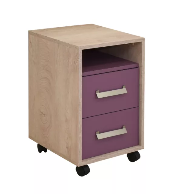 Schreibtisch-Rollcontainer der Serie KINDER in Premium Eiche/lila