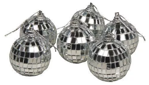 6 pack Mini Disco Christmas Silver Mirror Baubles Ball 50mm Xmas Tree Decoration 3