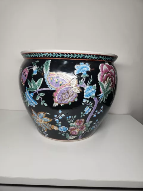 Vintage Hand Painted Floral Motif Jardiniere Chinese Pot Antique Exclusive