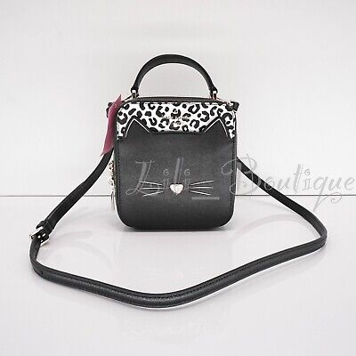 NWT Kate Spade WKR00600 Daisy Vanity Crosbody Meow Purse Leather PVC Black White