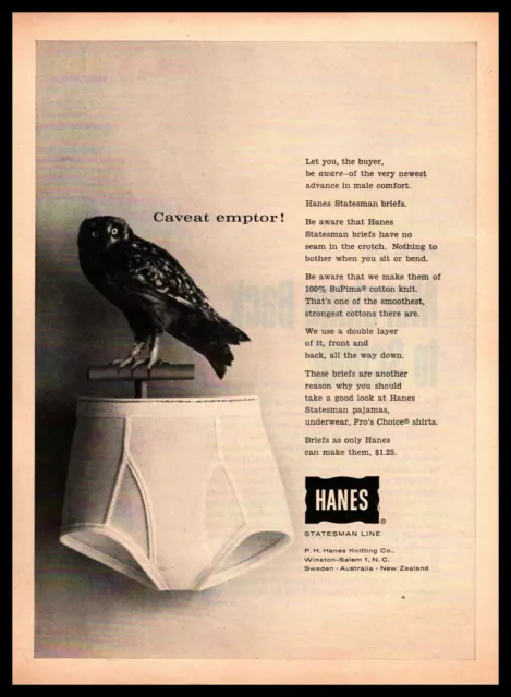 1962 Hanes Statesman Line Underwear Briefs "Caveat Emptor!" Crow Bird Print Ad