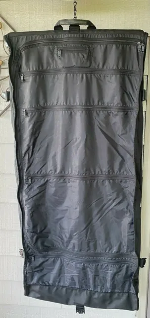 TUMI Black Ballistic Nylon Carry On Garment Bag with Leather Trim