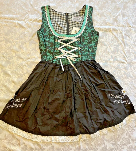 NWT! Edelweiss Creek German Oktoberfest Dress - Black & Aqua Green, Sz 36 Small