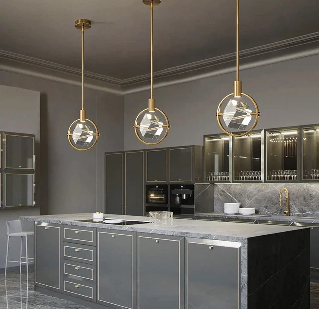 Modern Crystal Pendant Light in Gold Brushed Brass Finish Mini LED Light Fixture