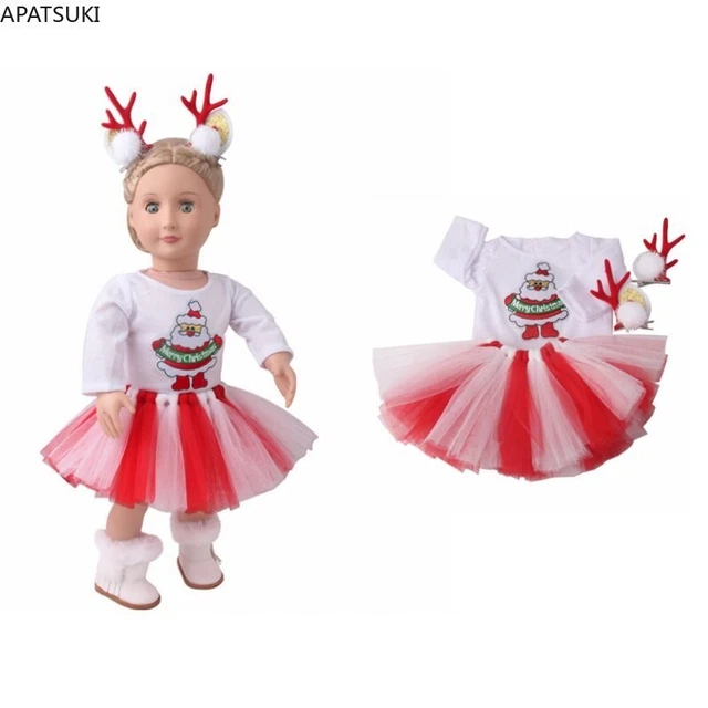 Christmas Clothes For 18" American Doll Santa T-shirt Skirt Hairpin 1/4 Dolls