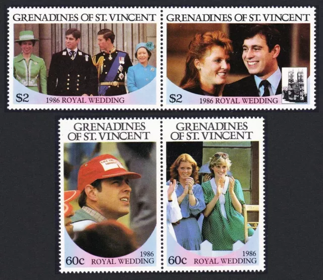 SALE St. Vincent Gren Royal Wedding Prince Andrew 4v pairs 1986 MNH