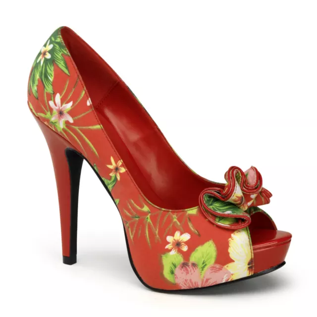 Pleaser USA Lolita-11 Red Floral Suede PU Pin-Up Shoes IN-STOCK