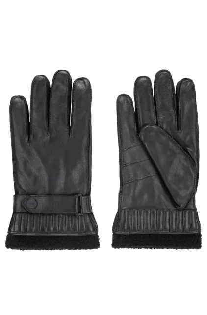 Neu Hugo Boss Herren schwarz Leder Winter warm dick Premium Handschuhe Large Medium 9