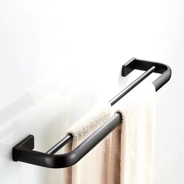 Black Brass Square Wall Mounted Bathroom Double Towel Bar Rail Holder fba201