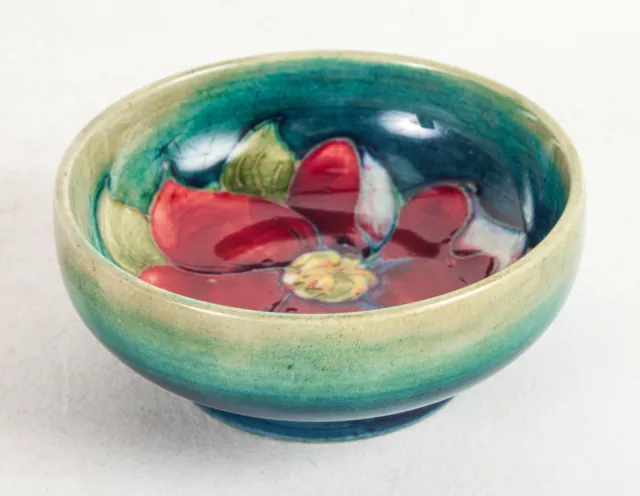 Beautiful Moorcroft 'Clematis' Pattern Small Footed Bowl on Green - UK Made!