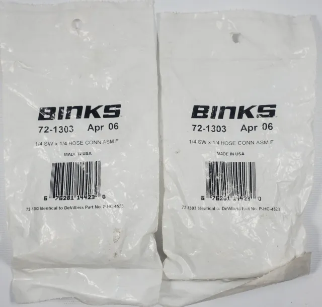 2x Binks 72-1303 NPS Female 1/4" Swivel Connector x 1/4" Hose Fitting