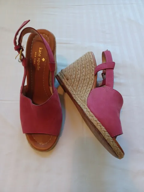 Kate Spade pink suede espadrille 6.5 slingback wedge sandal shoe preppy girly