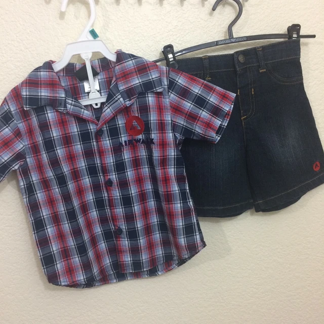 Airwalk Baby Toddler Boy 24M 2-pc Button Front Plaid Shirt and Jean Shorts