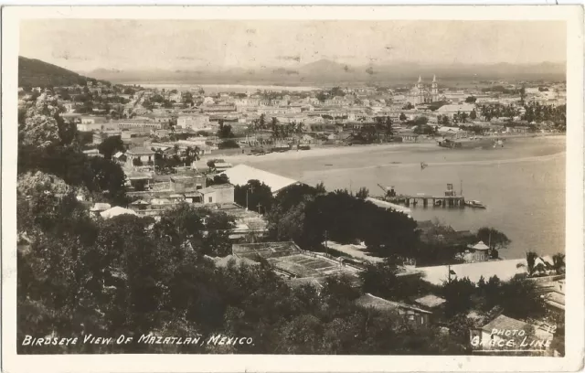 Mazatlan, Mexico 1933 RPPC Postcard, Birdseye View by Grace Line