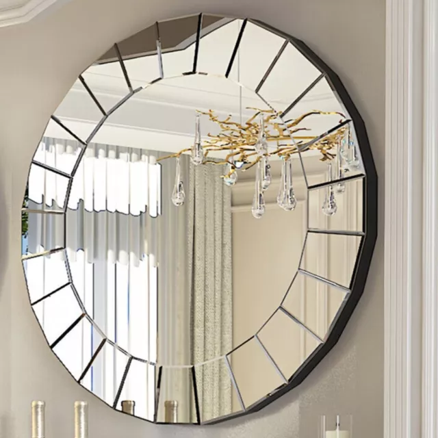 80cm Large Round Wall Mirror 3D Bevelled Glass Art Mirror Home Decorative Mirror