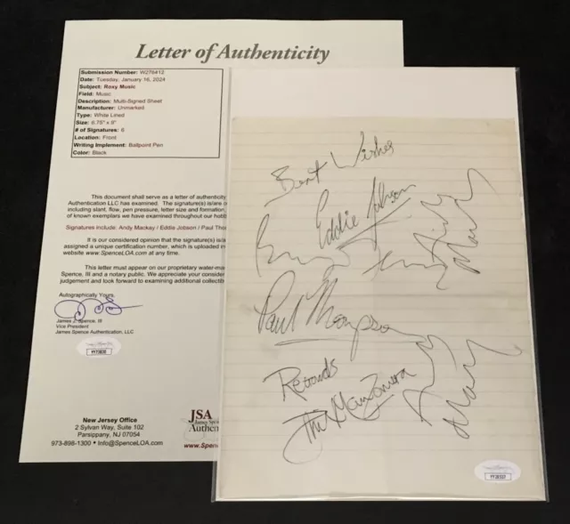 Roxy Music Signed Page Bryan Ferry,Phil Manzanera,Andy Mackay,Thompson+ Jsa Coa