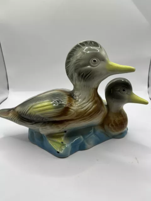 Vintage Hand Painted Mandarin Ceramic Duck With Baby Figurine Made in Brazil 2