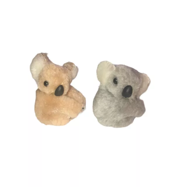 Vtg 80's Plush Koala Bear 2" Clip On Pencil Huggers Set 2 Tan Gray Grabber Top