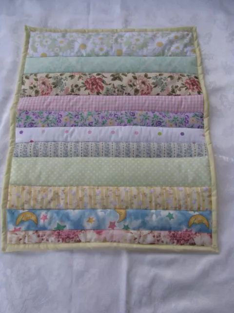 Hand Made Scrappy Doll Quilt 15 ½” x 19 ½” Light Colors Doll Quilt