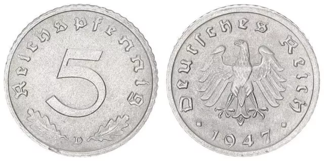 Alliierte Besetzung 5 Pfennig 1947 D Probeprägung Eisen,Nickel  fast st   102767