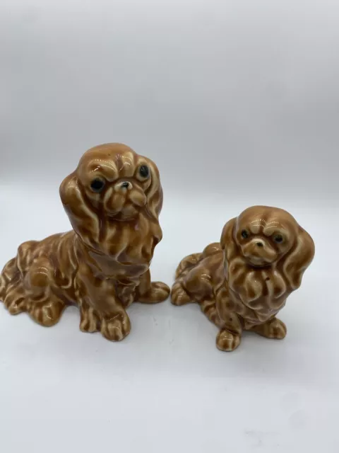 2 Set Vintage Pekingese Porcelain Figurines Dogs Puppy Chairish 4” Brown