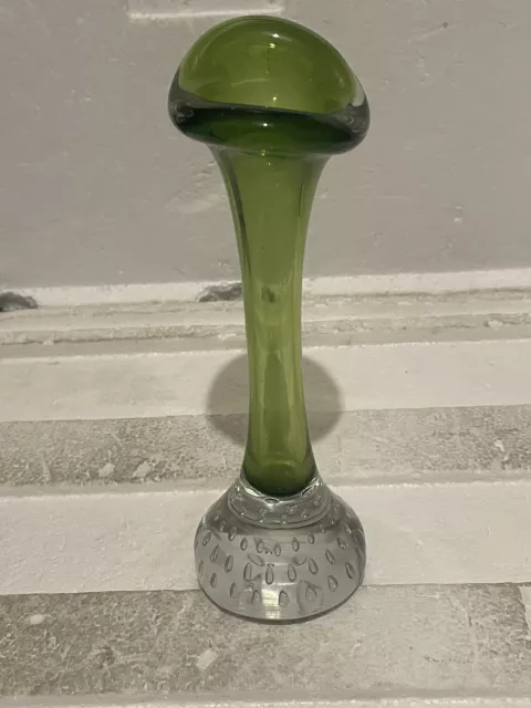 VINTAGE Aseda Sweden Jack In The Pulpit Bone Glass Vase Bullicante Bubbles Green 2