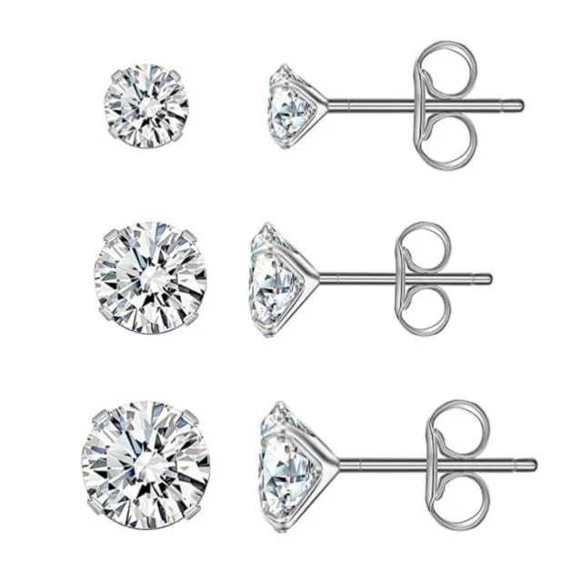 925 Sterling Silver Stud Earrings CZ Cubic Zirconia Ball Small Sets Pack + Backs