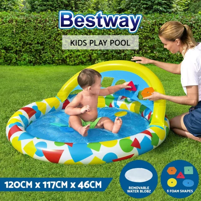 Bestway Kids Pool Inflatable Play Swimming Pools with Canopy 45L 120x117x46cm
