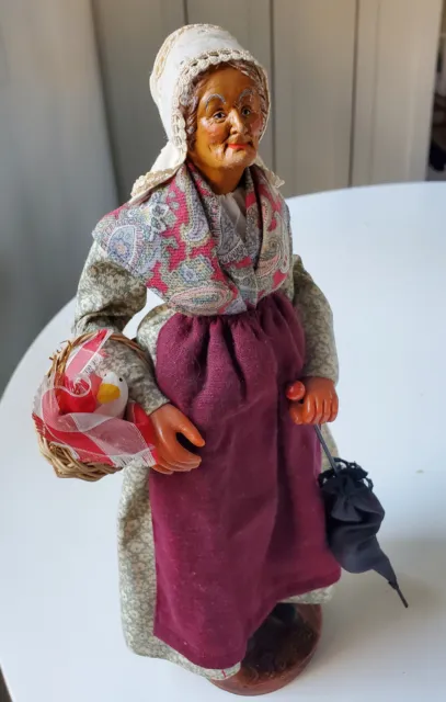 ANTIQUE FRENCH DOLL by S. Jouglas Old Woman Figure marketing shopping umbrella