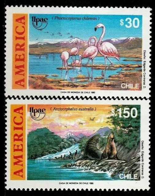 Chile 1990 Scott 927-928  America UPAEP Flamingo Sea Lion MNH